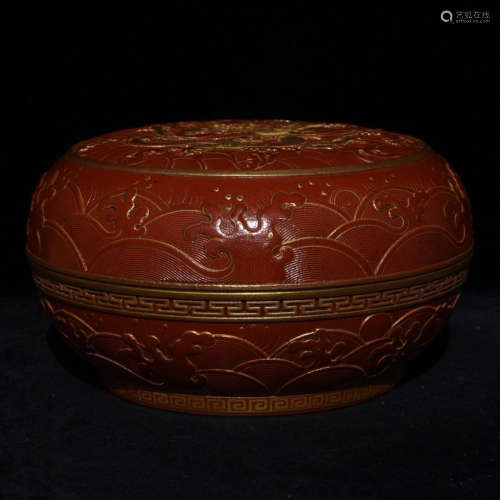 A QIANLONG MARK RED LACQUER BOX WITH COVER