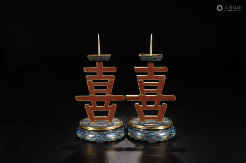 A PAIR OF CLOISONNE CANDLE HOLDER