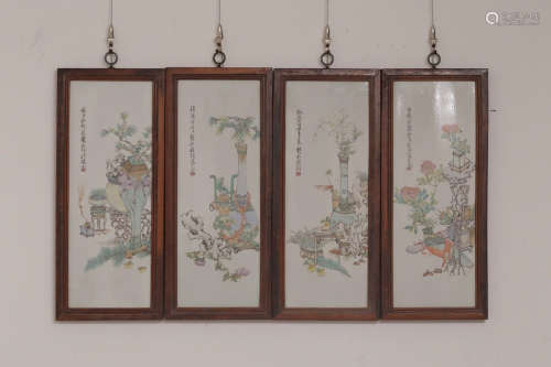 A SET OF FOUR PIECSE FAMILLE ROSE SCREEN