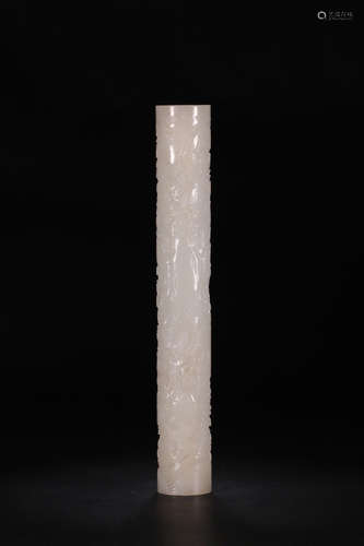 A HETIAN JADE TUBE WITH LANDSCAPE PATTERN