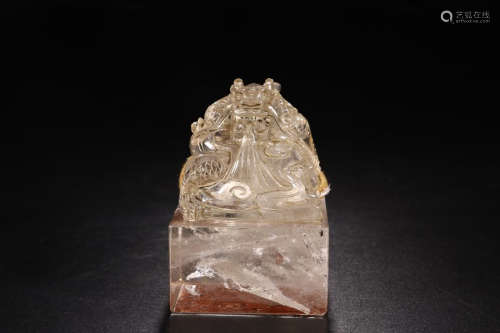 A CRYSTAL CARVED DRAGON SQUARE SEAL