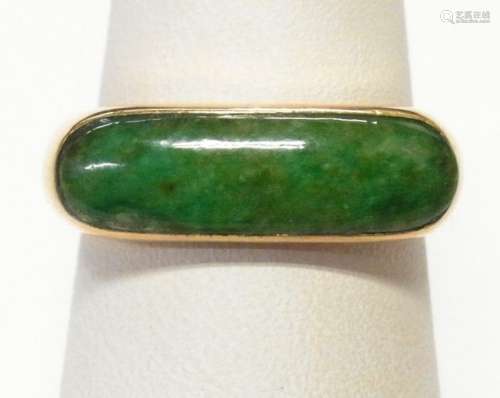 Fine Green Jadeite 18k Gold Vintage Saddle Ring Unisex