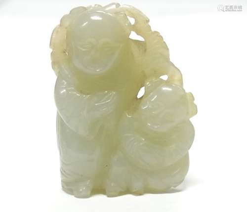 Antique Chinese Jadeite Carved Double Child Sculpture