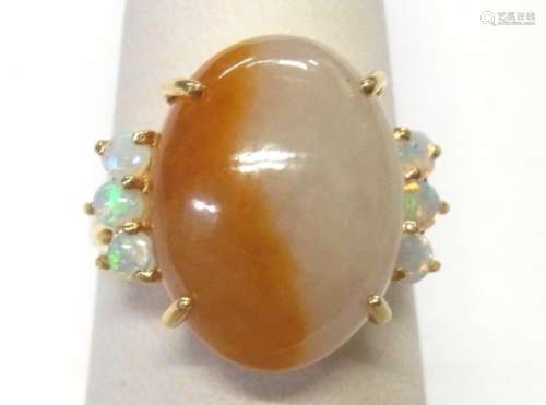 Butterscotch Muttonfat Jade 14k Gold Natural Opal Ring