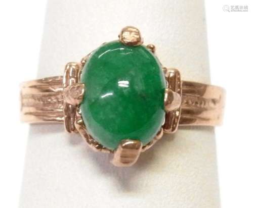 Antique Green Jadeite 14k Rose Gold Victorian Era Ring