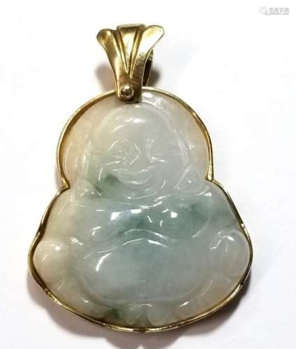 Jadeite Jade Untreated Carved Large Buddha in 10k Gold