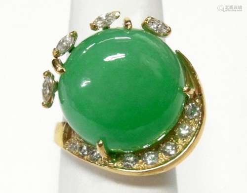20ct Apple Green Jadeite14k Gold Fine Diamond MCM Ring