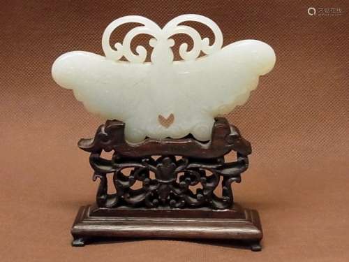 Antique Chinese Jade White Jadeite 4in Butterfly Amulet