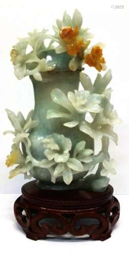 Antique Chinese Jadeite Jade Lidded Floral Vase