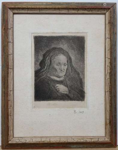 Rembrandt Artist Mother Portrait Etching Plate 349