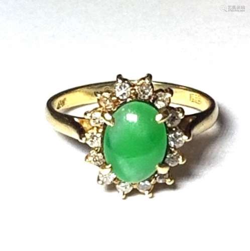 14k Yellow Gold Genuine Diamond Jadeite Jade Halo Midce