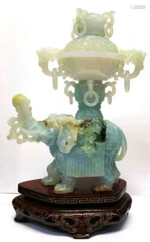 Antique Chinese Jadeite Jade Elephant Censer