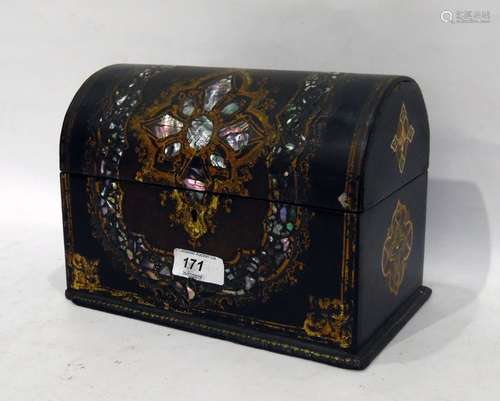 Victorian mother-of-pearl inlaid, papier-mâché stationery box, domed-shaped, 21cm wideCondition