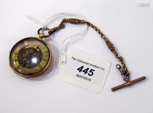 Yellow metal pocket watch with Roman numerals to the dial