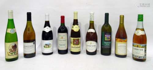 Various wines; German, Australian Chardonnay, Valnoble Rouge Lambrusco, Jacobs Creek, Chardonnay,