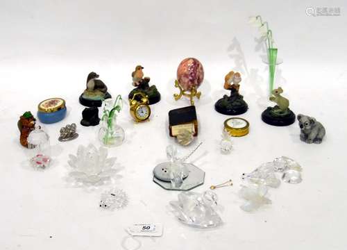 Assorted collection of crystal and glass animals and ornaments and a group of resin animals