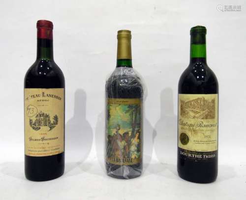 Chateau Lanessan 1955 Medoc, Chateau Ramonet 1972, and another bottle La Baccanale vin du qualite (
