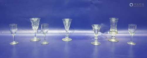 Assorted 18th/19th century glassware to include wine glass with cut glass waisted bowl, knopped
