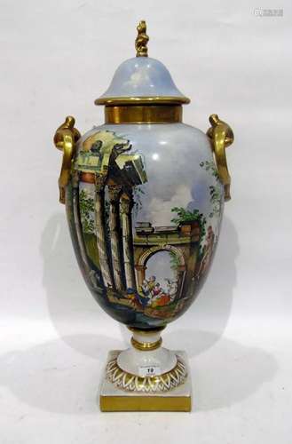 Batignani majolica two-handled oviform vase and cover, 20th century, painted marks, painted in the