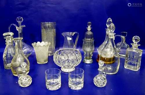 Large cut glass vase, serrated decoration, a cut vase with foliate scalloped edge, a quantity of cut