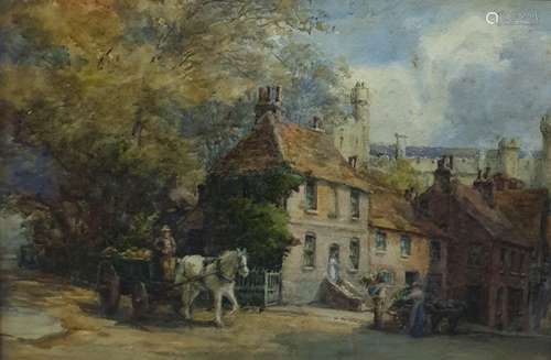 Watercolour drawing  Alice Blanche Ellis (1876-1916)  horse and cart with houses in background,