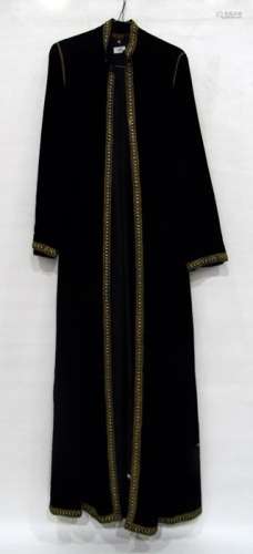 Mid 20th Century Deliss black velvet and gold trimmed full length evening coat