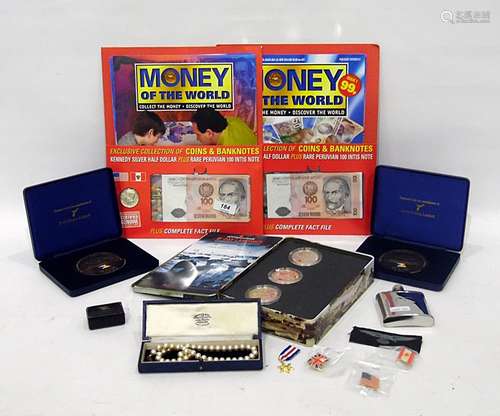 Quantity of sundry collectables to include replica and commemorative coins, bank notes, two