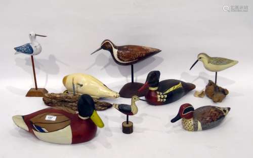 Collection of painted wood reproduction decoy ducks