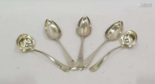 Set of three George III silver tablespoons, Old English pattern, London 1805 and two silver sauce