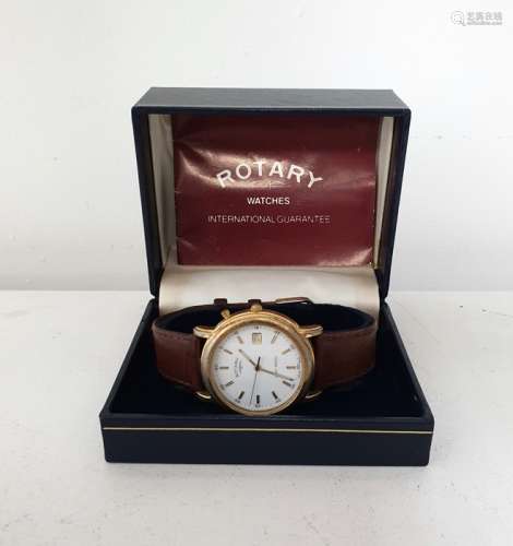 Rotary rolled gold gents watch with brown leather