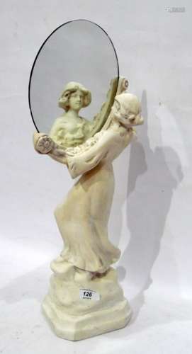 Composition Art Nouveau style composition figure holding a circular frameless mirror