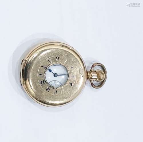 Gold-plated half hunter pocket watch marked 'Robert Sawers of Edinburgh', with subsidiary seconds