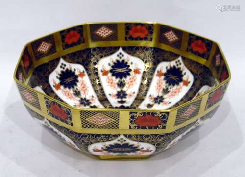 Royal Crown Derby Old Imari pattern octagonal bowl pattern number 1128 with Roman numerals to base