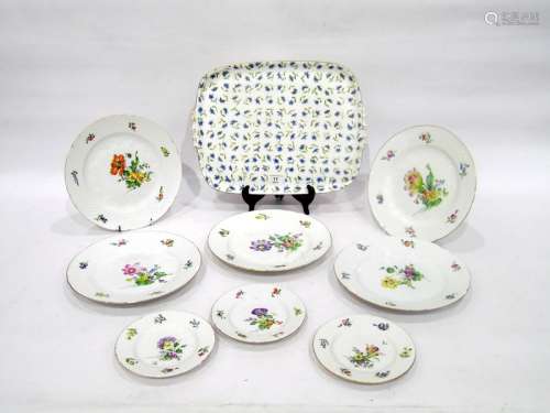 Bing & Grondahl part dinner-service, painted with flowers within scale-moulded borders, including