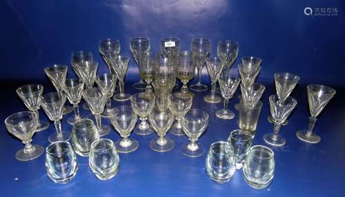Cut glass part suite of various stemmed wines with panelled tapering bowls and various other