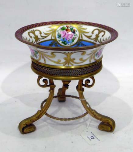 Limoges porcelain gilt-metal mounted tazza, 20th century, printed and painted marks, painted with
