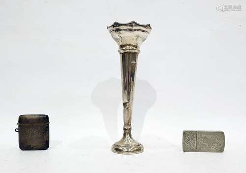 Birmingham silver vesta, a Birmingham silver stem vase and a white metal case with engraved