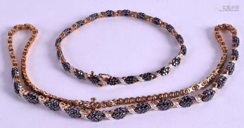 A 9CT GOLD AND BLACK DIAMOND NECKLACE, together with