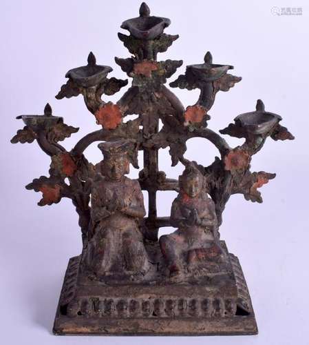 A RARE 17TH/18TH CENTURY INDIAN ENAMELLED BRONZE HOLY