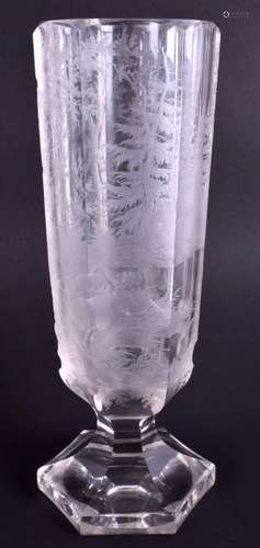 A 19TH CENTURY BOHEMIAN CLEAR GLASS GOBLET engraved