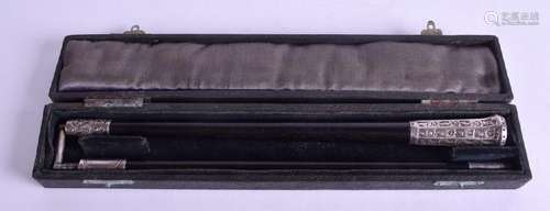 A SOLID SILVER MOUNTED FOLDING ACADEMIC POINTER,