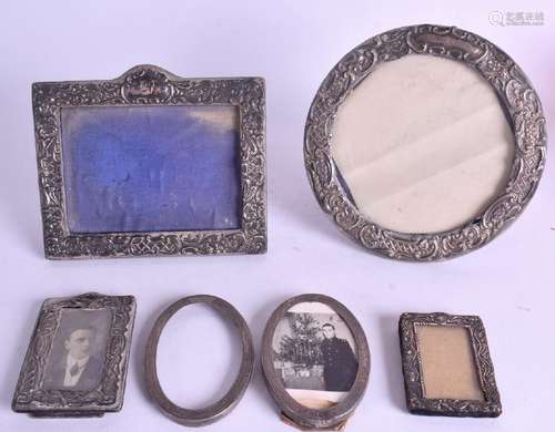 FIVE ANTIQUE SOLID SILVER PICTURE FRAMES, varying