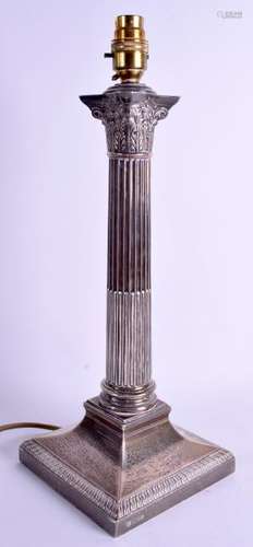 A LARGE SOLID SILVER CORINTHIAN CANDLESTICK LAMP, circa