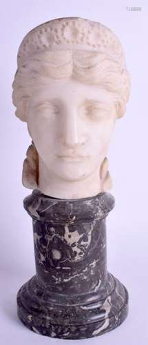 A 19TH CENTURY EUROPEAN CARVED MARBLE BUST OF A FEMALE