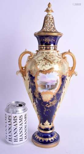 A LARGE ANTIQUE COALPORT PORCELAIN VASE AND COVER