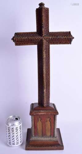 A RARE LARGE TRAMP FOLK ART CRUCIFIX. 54 cm x 22 cm.