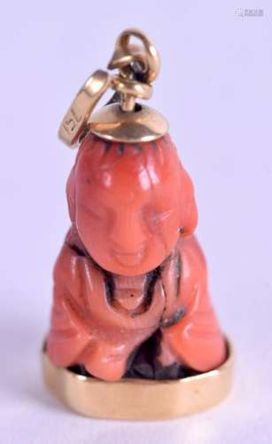 AN 18CT GOLD CHINESE CORAL PENDANT OR CHARM, in the