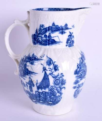 AN 18TH CENTURY CAUGHLEY CABBAGE LEAF MOULDED JUG