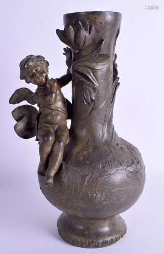 A 19TH CENTURY FRENCH SPELTER VASE overlaid with a