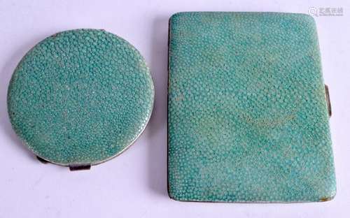 A SOLID SILVER SHAGREEN CIGARETTE CASE, together with